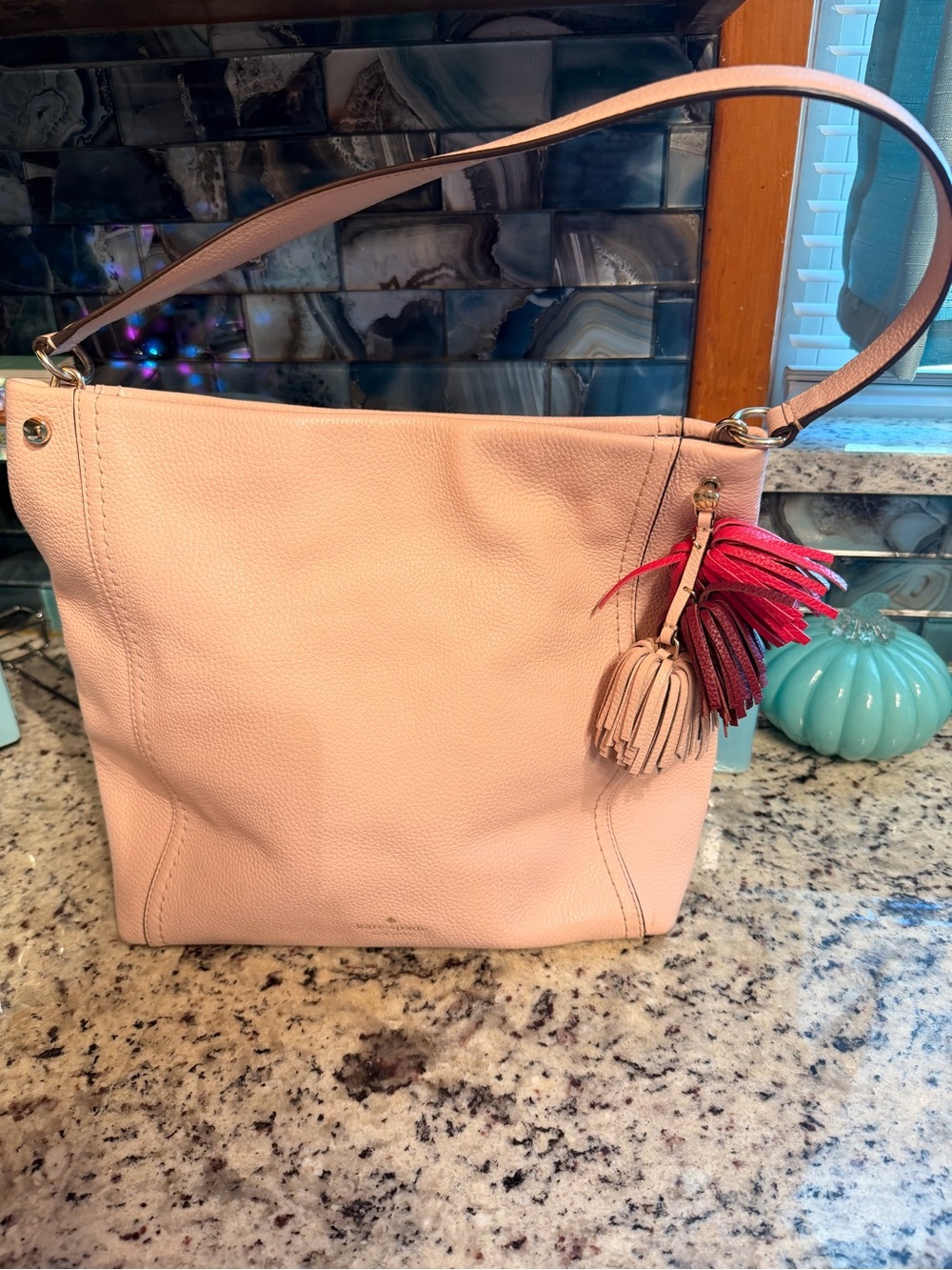 Large Kate Spade  Blush Leather Shoulder Bag with Tassel Charm